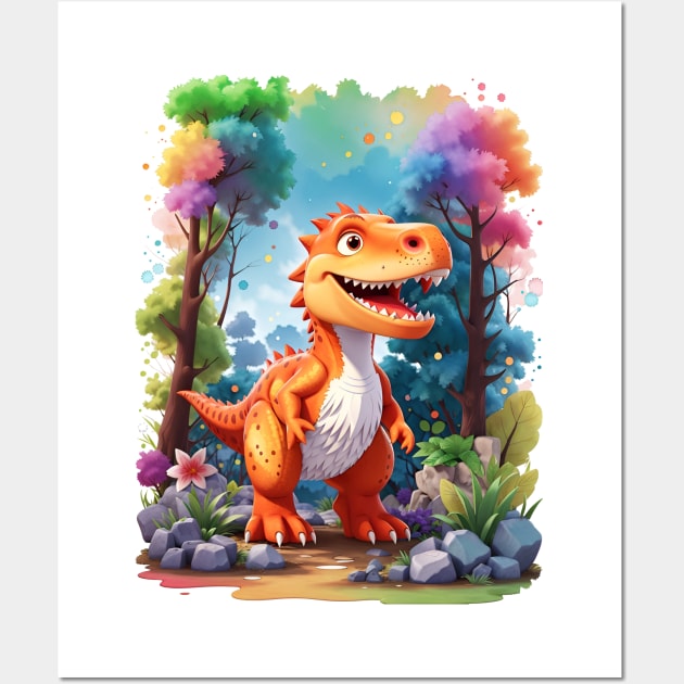 Colorful Cute Dinosaur Trex Wall Art by Jurassic Merch